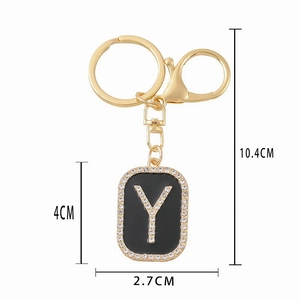 Custom gold rhinestone alphabet Y keychain with black pendant and crystal border charms