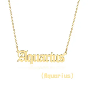 Detailed close-up of a gold gothic Aquarius pendant necklace on a clean white background