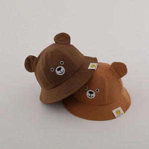 Chapeau Bob Enfant Mignon Coton Protection Solaire Avec Oreilles De Ours 3D Broderie Dessin Animé Pour Bébé