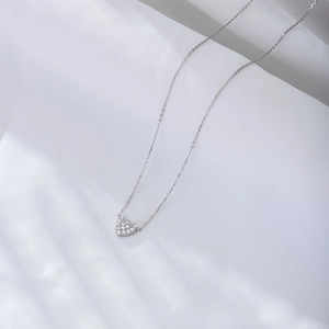 Minimalist S925 sterling silver heart necklace with micro-pave cubic zirconia stones