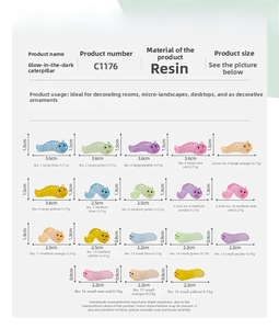 Size chart showing dimensions and weight for resin luminous caterpillar ornaments