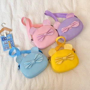 Kids Crossbody Bag Cute Cartoon Ears Sequin Bow PU Leather Adjustable Strap Mini Shoulder Pouch For Girls