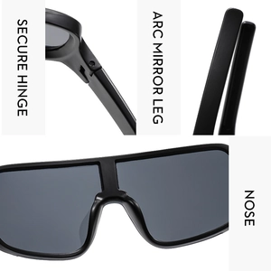 Detail view showing secure hinges, arc mirror legs, and comfortable nose pads of cycling goggles