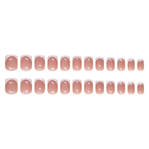 French tip press-on nails in nude pink with white glitter edges 24 pieces set