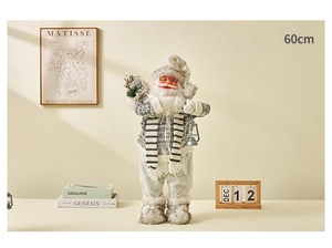 Detailed 60cm Santa Claus figurine in Nordic grey sweater holding a vintage lantern