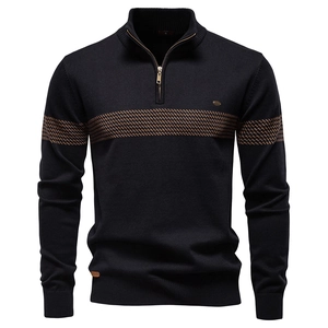 Maglione Da Uomo Collo Alto Mezza Zip Manica Lunga Misto Cotone Business Casual Vestibilità Aderente Top In Maglia