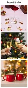 Detailed view of Christmas wine glass charms with festive holiday patterns and beads