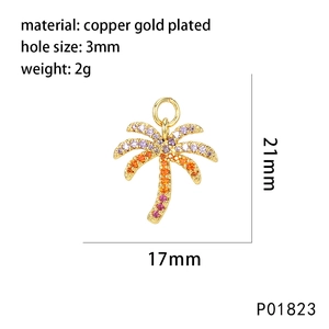 Detailed view of palm tree pendant with gradient cubic zirconia and measurements