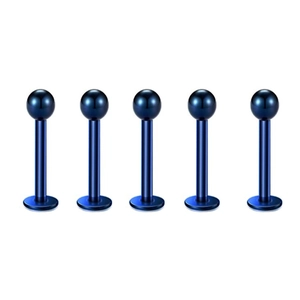 5er-Set königsblaue Labret-Stecker aus Edelstahl mit flacher Rückseite für Piercings