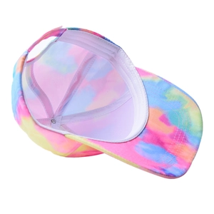 Colorful tie-dye baseball cap with adjustable strap and breathable cotton lining