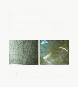 Macro detail of Ru kiln tea cup showing the unique cicada wing crackle glaze texture