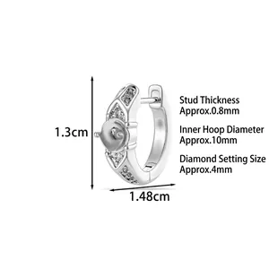 Polished silver earring hoop with micro-pave zircons and 4mm DIY setting base