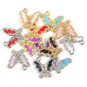 Colorful butterfly alloy pendants with rhinestones and enamel for DIY jewelry making