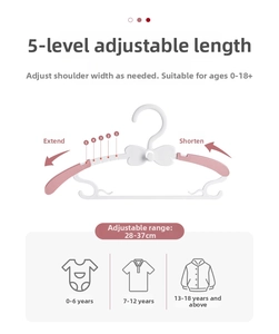 Adjustable kids hangers 28-37cm with 5-level shoulder expansion for ages 0-18