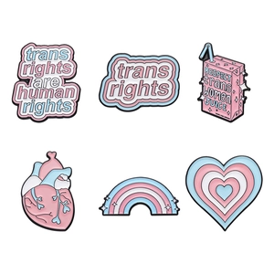 Transgender Pride Enamel Pins Set with Pink and Blue Heart Rainbow Milk Box Badges