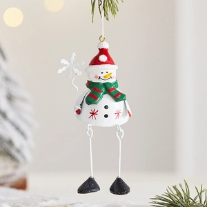 Festive iron snowman hanging ornament with red scarf and snowflake for Christmas tree