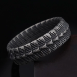 Vintage silver dragon bone textured stainless steel ring for men with scales
