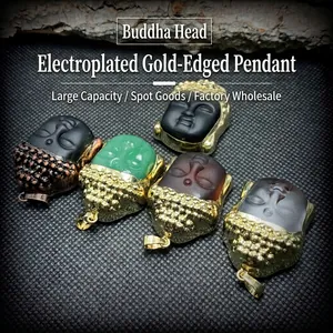 Buddha Head Pendant Necklace Glass Crystal Charm With Copper Plated Edge Religious Jewelry Retro Style For Women Men