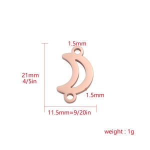Pendentif lune en acier inoxydable poli or rose avec dimensions de 21x11,5mm