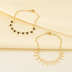 Elegant gold chain bracelets with colorful beads and hanging teardrop metal charms