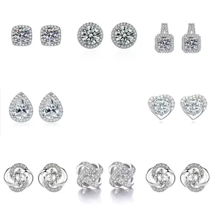 Elegant Zircon Stud Dangle Earrings For Women Copper Jewelry With 925 Sterling Silver Earring Post Heart Snowflake Bow