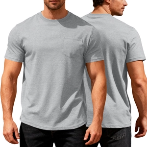 Detail of grey waffle knit fabric and chest pocket on men's casual short sleeve t-shirt
