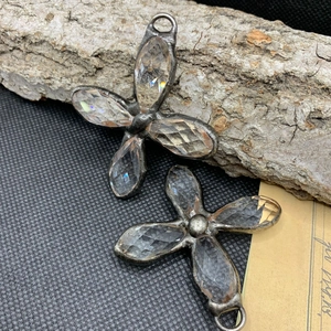 Pendentif trèfle rétro en argent antique avec verre de cristal pour collier pull