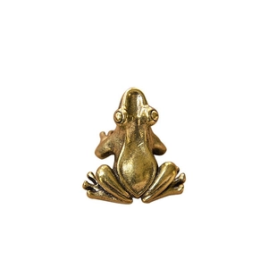 Antique brass sleeping frog figurine, vintage metal desk ornament with rustic bronze finish