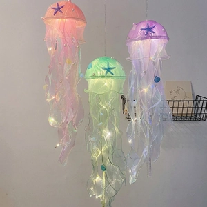 DIY handmade jellyfish hanging lamp kit with romantic LED lights in pink and purple