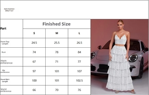 Detailed size chart for the sequin crop top and tiered maxi skirt two-piece set