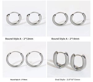 Detailed comparison of silver stainless steel hoop earrings in various sizes and shapes