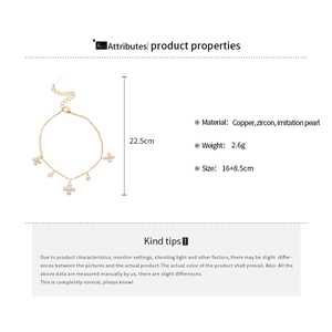 Detailed size specifications for gold pearl bracelet with zircon flower and 8.5cm extension