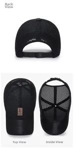 Détails de la sangle réglable et du tissu en maille respirante sur la casquette noire