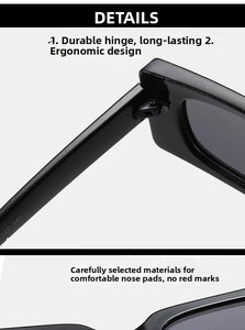 Detailed macro view of sturdy metal hinges and integrated nose pads of square sunglasses
