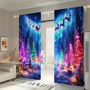 Christmas blackout curtains with Santa Claus and reindeer scene in forest