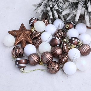31pcs Christmas tree ornament set featuring brown and white balls, stars and waves