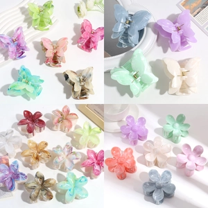 Hair Claw Clips Acetate Butterfly Flower Shape Marble Pattern Gradient Non-Slip Headwear Fashion Accessories For Women