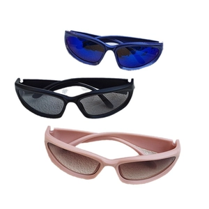 Kids sports sunglasses in blue, black, and pink with lightweight wrap frames