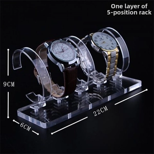 Single layer 5-slot clear acrylic watch display rack with 22x6x9cm dimensions