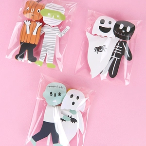 Creative Halloween lollipop decoration cards with cartoon ghost and pumpkin paper characters
