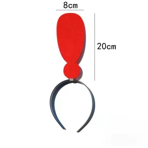 Detail view of red exclamation mark headband with dimensions 8cm width and 20cm height