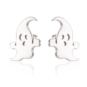 Orecchini a perno minimalisti a forma di fantasma d'argento per la moda di Halloween