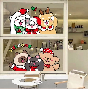 Christmas window stickers with cartoon animals and Welcome text for glass decoration