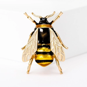 Exquisite golden enamel bee brooch with yellow and black details for suits and shirts