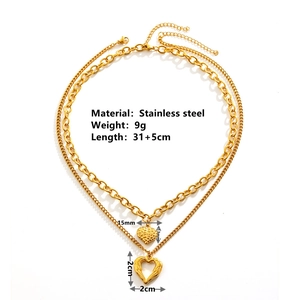 Double-layered stainless steel necklace with winged heart pendants and size labels