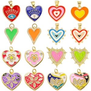 Colorful heart pendants with enamel drip and zircon inlay for jewelry making