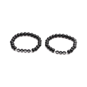 Ensemble de bracelets MAMA et MOM en perles noires et argent pour la fête des mères