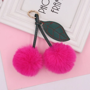 Cherry Plush Keychain Faux Rabbit Fur Pom Pom Bag Charm Car Pendant Cute Fruit Accessory For Women