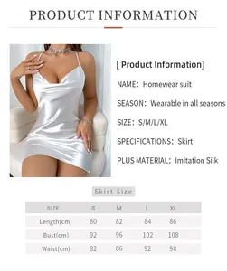 Detailed size chart for the imitation silk backless slip dress showing S to XL measurements