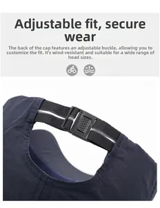 Detail of adjustable elastic strap and buckle on a quick-dry outdoor baseball cap